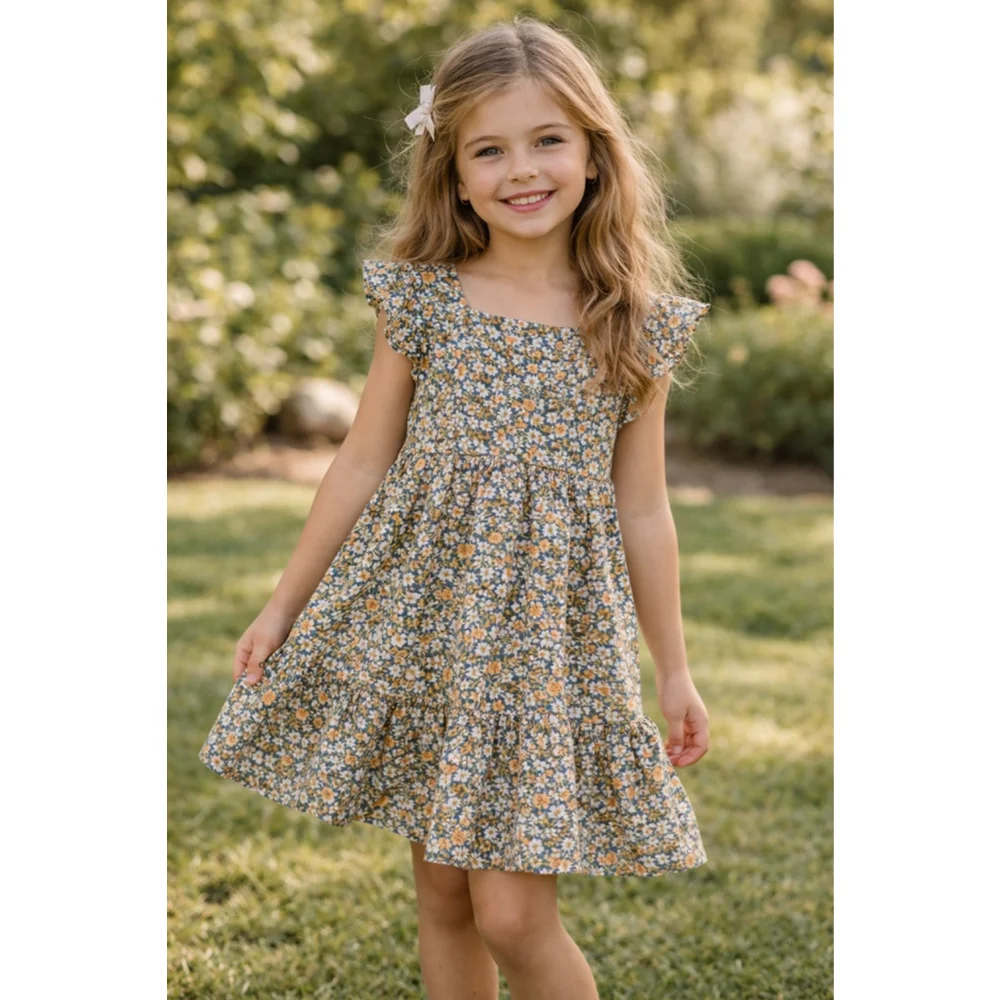 Hayden Girls Medium Blue Floral Easter Spring Photo Dress